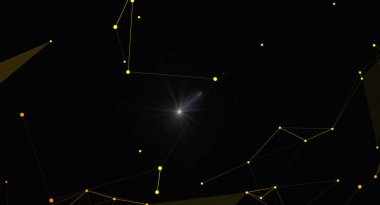 Çizgilerle birbirine bağlı parlak düğümler içeren bir pleksus tasarımına sahip modern soyut bir arkaplan, koyu bir arkaplan üzerine kurulmuş. Bu resim çeşitli yaratıcı projeler için uygun ağ, teknoloji ve dijital bağlantı kavramlarını iletir.