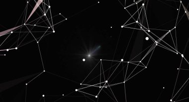 Ağ bağlantısı ve veri transferi olan soyut geleceksel teknoloji geçmişi. İletişim ağı teknolojisi. Soyut bilim geometrik fütüristik kavram. Dijital verilerin görselleştirilmesi, küresel sosyal ağ.