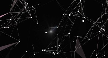 Siyah arkaplanda soyut ağ bağlantıları. Görüntü, merkezde, birbirine bağlı çizgiler ve noktalardan oluşan bir ağ ile çevrili, fütüristik ve teknolojik bir his yaratan parlayan bir ışık kaynağına sahip. İlgili kavramları resmetmek için ideal