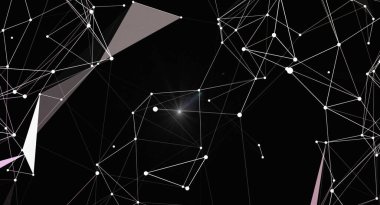 Noktaları ve çizgileri birleştiren soyut çokgen uzay arkaplanı. Bağlantı yapısı. Gelecekçi teknoloji konsepti. İş sunumu, web sitesi ve afiş için dijital grafik tasarımı çizimi.