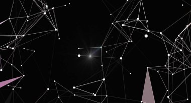Parlak bağlantıları ve geometrik şekilleri olan bir plexus ağının yer aldığı modern bir soyut arkaplan. Tasarım, bir teknoloji, bilim ve birbiri ile bağlantılı olma hissini iletiyor. Dijital ortamda, sunumlarda ve görsel sunumlarda kullanmak için mükemmel