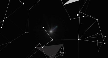 Karanlık bir yüzeyde birbirine bağlı noktalar ve çizgiler olan soyut bir ağ arkaplanı. Teknolojiyi, bilimi ya da fütüristik temaları temsil eder. Tasarım, bir bağlantı, veri akışı ve karmaşık sistemleri çağrıştırarak, çeşitli dijital sistemler için uygun hale getirir