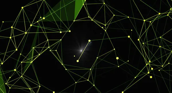 Noktaları ve çizgileri birleştiren soyut geometrik ağ arka planı. Dijital fütüristik kavram. Teknoloji, iletişim ya da bilim sunumları ve tasarımları için kullanılabilir. Bağlantı yapısı koyu yeşil renkte.