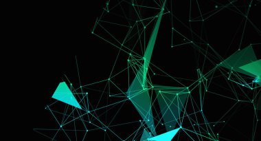 Bu, birbirine bağlı çizgiler ve üçgenlerden oluşan bir ağ içeren soyut bir resim. Şekiller siyah bir arkaplana karşı yeşil ve mavi tonlarda oluşturulmuştur. Kanalın dinamik ve fütürist bir havası var..