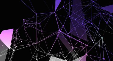 Bu soyut bir geometrik arkaplan, birbirine bağlı çizgiler ve düğümlerden oluşan bir ağ, koyu bir arkaplana karşı mor tonlarda. Modern, teknolojik bir havası vardır ve çeşitli dijital projeler için uygundur..