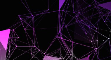 Karanlık bir arkaplan ile soyut dijital ağ arka planı ve bağlı mor çokgenler ve çizgiler, teknoloji projeleri ve illüstrasyonlar için uygundur.