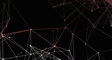 Pembe ve beyaz çizgileri ve koyu arkaplanda noktaları olan soyut bir ağ çizimi. Arkaplan, grafik tasarım ve teknoloji temaları için ideal.