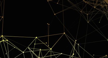 Bu, birbirine bağlı altın noktalar ve çizgilerden oluşan siyah bir arkaplan ağının soyut bir arka planı. Teknoloji, iletişim, veri ya da küresel ağlar hakkındaki projeler için mükemmel, ileri teknoloji, fütüristik bir his ortaya koyuyor..