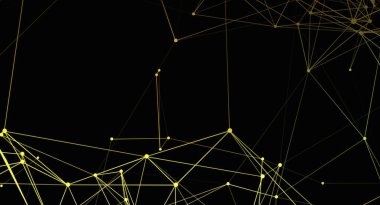 Birbirine bağlı altın çizgiler ve noktalardan oluşan bir ağ koyu siyah bir zemin üzerine kurulur ve soyut bir geometrik şablon oluşturur. Ağ üçgenlerden oluşuyor, geleceksel bir his veriyor. Tasarım bir grafik kaynağı ya da arkaplan olarak kullanılabilir.