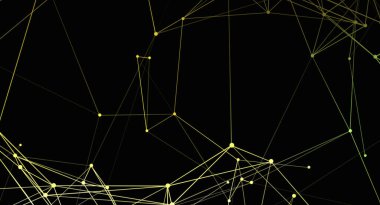 Bu resim, karanlık bir arkaplanda fütüristik bir teknoloji bağlantısı oluşturan soyut bir altın çizgiler ve düğümler ağı sunuyor. Parlayan çizgiler, dijital iletişim ve birbirine bağlı sistemleri çağrıştıran karmaşık ve dinamik bir yapı oluşturuyor..