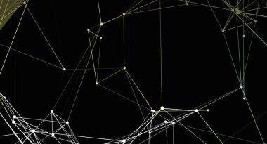Bu resim, siyah arkaplanda birbirine bağlı çizgiler ve noktalar bulunan ince bir ışık gradyanı içeren soyut bir ağı gösteriyor. Teknoloji, bilim ya da yaratıcı projeler için kullanılabilir..