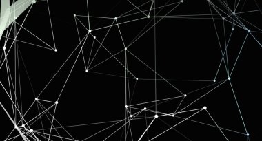 Bu resim, koyu bir arkaplan ile küçük noktaları birleştiren ince beyaz çizgilerden oluşan soyut bir ağ içerir. Düzenleme geometrik ve bir bağlantı, teknoloji ve modernlik hissi yaratıyor. Özgeçmiş ve web sitesi için uygundur.