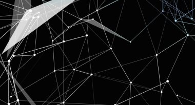 Bu, siyah bir arkaplana karşı, beyaz çizgiler ve noktalardan oluşan ve geometrik şekiller oluşturan bir ağın yer aldığı soyut bir resim. Tasarım fütüristik, dijital bir bağlantı ya da iletişim sistemini akla getiriyor. Hatlar ince ve gevrek., 