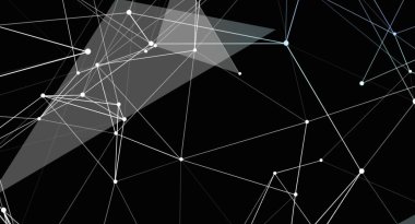 Siyah zemin üzerinde beyaz çizgiler ve üçgenler oluşturan soyut geometrik çizimler. Görüntü, teknoloji veya tasarım projeleri için ideal, modern ve fütüristik bir hisse sahiptir..