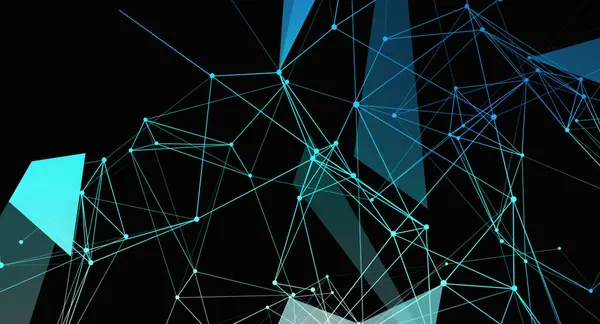 Karanlık bir arkaplanda birbirine bağlı çizgi ve noktalardan oluşan soyut bir ağ. Tasarım, geometrik şekilleri fütüristik bir görünüme ve mavi ve beyaz elementlerle hissetmeye sahiptir. Teknoloji, iletişim ya da tasarımla ilgili projeler için mükemmel.