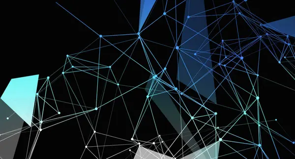 Bağlı çizgi ve noktalarla soyut ağ arkaplanı. Tasarım, modern ve fütüristik bir his yaratan, siyah bir arkaplan üzerinde mavi bir gradyan kaplamasına sahiptir. Teknoloji, bilim ve dijital sanat projeleri için mükemmel..