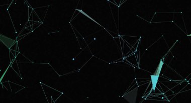 Bu soyut ağ arkaplanı açık mavi çizgileri ve noktaları siyah bir arkaplana bağlar. Tasarım dijital teknoloji, veri bağlantısı ve gelecekteki yapıyı çağrıştırıyor. Geometrik desenler modern ve temiz bir estetik ekliyor.