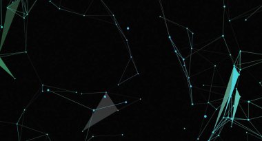 Siyah arkaplandaki çizgilerle birbirine bağlı mavi düğümlerden oluşan soyut bir ağ yapısı. Tasarım, modern teknoloji ve veri iletişimini çağrıştırıyor..