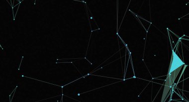 Birbirine bağlı açık mavi çizgiler ve siyah arkaplandaki noktalardan oluşan soyut bir resim. Ağ, geleceksel ve teknolojik bir his yaratan karmaşık bir yapıya sahip. Şablon pek çok ince çizgi ve küçük noktalardan oluşuyor.