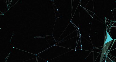 Bu resim siyah bir arkaplan karşısında açık mavi noktalar ve çizgiler içeren soyut bir bağlantı ağı arkaplanını gösterir. Tasarım, bilimsel ya da teknolojik görseller için uygun bir bağlantı ve modern teknolojiyi çağrıştırıyor..