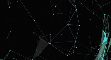Çizgilerle birbirine bağlı mavi noktalı soyut bir dijital ağ siyah bir arkaplan karşısında görüntülenir. Düzenleme bağlantı, veri akışı ve fütüristik teknoloji hissini akla getiriyor..