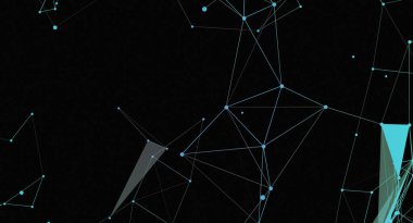 Açık mavi çizgilerin yer aldığı soyut tasarım, koyu bir arkaplan ile ağ deseninde noktaları birleştiriyor. Tasarım, modern ve gelecekçi bir his sunan geometrik şekilleri içerir..