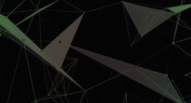 Yeşil ve gri çizgiler ve noktalardan oluşan geometrik desenli koyu soyut bir arkaplan. Çizgiler üçgen biçimine bağlanır, ağ ya da ağ benzeri bir görünüm oluşturur.