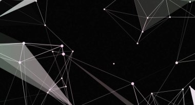 Bu resim, sağlam bir siyah arkaplan karşısında, teknolojik veya bilimsel temalı projeler için mükemmel dijital ve geleceksel bir görünüm yaratan, soyut beyaz çizgilerden ve noktalardan oluşan bir ağı ve noktaları içerir.