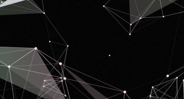 Bu resim, beyaz çizgileri ve siyah arkaplanı olan soyut geometrik bir ağı gösteriyor. Tasarım, dijital bağlantılar ve karmaşık veri yapılarının göstergesi olarak modern ve teknolojik bir görünüm yaratıyor..