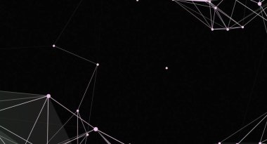 İnce beyaz çizgilerle birbirine bağlı açık pembe düğümlerden oluşan bir ağ içeren soyut bir grafik. Bu minimalist tasarım bağlantı, teknoloji ve veri görselleştirmesini çağrıştırıyor. Düğümlerin ve C satırlarının düzenlenmesi