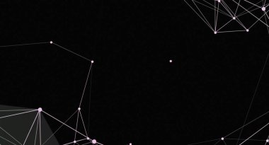 Soluk pembe çizgilerden oluşan bir ağ yapısının soyut çizimi ve koyu siyah bir zemin üzerinde daireler. Çizgiler çemberleri birbirine bağlıyor, geometrik desen oluşturuyor. Bu görüntü teknoloji, bilim ya da iletişimle ilgili proje için idealdir.