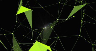 Noktaları ve çizgileri birleştiren soyut çokgen uzay arkaplanı. Yeşil tonlarda gelecek teknolojisi bağlantı yapısı. Bilim, teknoloji veya dijital konsept tasarımı için kullanılabilir.