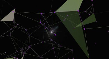 Ağ bağlantı yapısına sahip soyut arkaplan. Parlayan düğümler ve çokgen çizgiler ile dijital veri görselleştirme kavramı. Fütürist teknoloji tasarımı. Bilim, teknoloji veya iletişim temaları için vektör illüstrasyonu.
