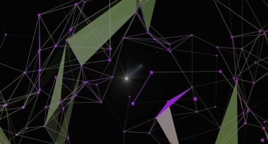 Siyah bir arkaplana karşı mor düğümler ve çizgilerden oluşan dinamik soyut bir arkaplan. Tasarım geometrik şekiller ve merkezi bir ışık patlaması içerir, çeşitli dijitallere uygun gelecekten ve teknolojiden esinlenilmiş bir estetik yaratır.