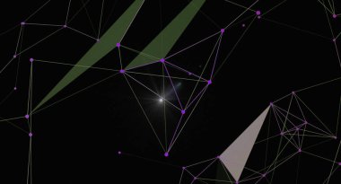 Soyut bir çokgen ağ arka planı birbirine bağlı çizgiler ve noktalar içererek geleceksel ve teknolojik bir his yaratır. Merkezdeki parlayan ışık tasarıma derinlik ve ilgi katıyor. Arkaplan ya da grafik tasarımlar için mükemmel.