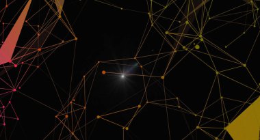 Birbirine bağlı çizgi ve düğümlerden oluşan karmaşık bir ağ içeren modern soyut bir arkaplan. Tasarım bir teknoloji, iletişim ve dijital bağlantı duygusunu çağrıştırıyor. Geometrik desenler ve canlı renkler dinamik ve görsel bir app oluşturur.