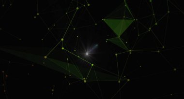 Noktaları ve çizgileri birleştiren soyut pleksus arkaplanı. Teknoloji, bilim ya da iletişim projeleri için ideal bir modern tasarım. Merkezde, karanlık bir arkaplan karşısında parlayan bir ışık kaynağı oluşturur.