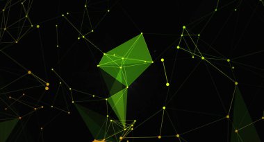 Yeşil ve sarı röfleli bir pleksus ağ bağlantısının modern ve soyut bir görüntüsü. Görüntü arka planlar, dijital sanat ve teknolojiyle ilgili projeler için uygundur. Ağ geometrik desen oluşturan çizgiler ve noktalardan oluşur. Şey... 