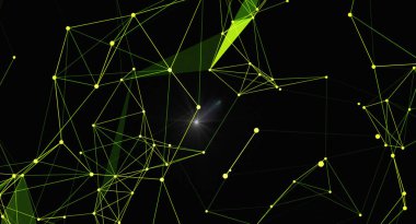 Ağ bağlantıları olan soyut parlayan pleksus arkaplanı. Gelecekçi teknoloji konsepti. Dijital veri görselleştirme. Modern grafik tasarım ögesi. 