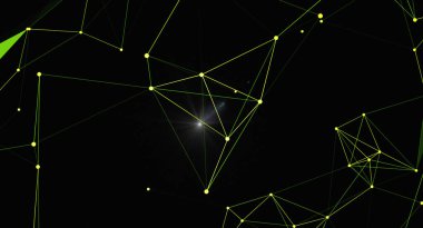Noktaları ve çizgileri birleştirerek ağ oluşturan soyut bir teknoloji arka planı. Modern tasarım iletişim, veri ve fütüristik kavramları taşır..