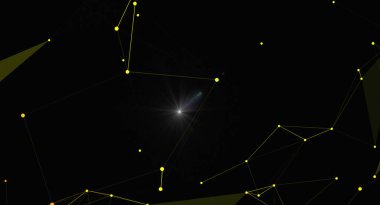 Parlak ışık kaynağına sahip soyut çokgen ağ arkaplanı. Bilim, teknoloji veya tasarım ile ilgili projeler için mükemmel, bu resim birbirine bağlı çizgiler ve noktalar modern ve geleceksel bir his yaratıyor..