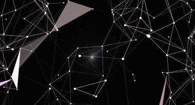 Noktaları ve çizgileri birleştiren soyut çokgen uzay arkaplanı. Bağlantı yapısı. Gelecekçi teknoloji konsepti. İş sunumu, web sitesi ve afiş için dijital grafik tasarımı çizimi.