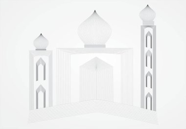 Cami sanatının minimalist bir çizgisi, temiz beyaz bir arkaplan üzerine kurulmuş. Tasarım, İslami mimarinin modern ve zarif bir temsilini yaratmak için geometrik şekilleri ve ana hatları vurguluyor. Dini bayramlar için mükemmel, kültürel 