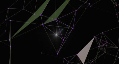 Çizgiler, noktalar ve geometrik şekillere sahip soyut ağ bağlantısı arkaplanı. İletişim, bilim ya da dijital tasarım için gelecekteki teknoloji kavramı. Arkaplan, duvar kâğıtları ve grafik elementler için ideal.