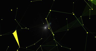 İnce yeşil çizgilerle birbirine bağlanmış parlak sarı noktalardan oluşan bir ağ içeren görsel olarak büyüleyici soyut bir arkaplan. Tasarım, teknoloji, bağlantı ve gelecekteki yenilikleri çağrıştırıyor. Bu resim mükemmel. 