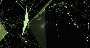 Noktaları ve çizgileri koyu yeşil bir atmosferde birleştiren soyut ağ arkaplanı. Dijital iletişim, bilim ya da gelecekteki tasarımlar için idealdir. Yüksek kaliteli vektör illüstrasyonu.