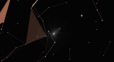 Ağ bağlantısı olan soyut bir arkaplan. Geometrik şekiller ve çizgiler koyu bir arkaplana bağlıdır. Teknoloji, bilim veya gelecekteki tasarımlar için idealdir..