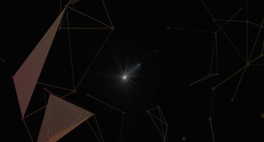 Karanlık uzayda parlak yıldızla soyut sinirsel ağ bağlantısı. Gelecekçi teknoloji geçmişi. Çokgen ağ ve nokta çizgi yapısı. Yapay zeka kavramı. Vektör illüstrasyonu.