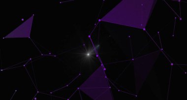 Soyut geometrik ağ arkaplanı, mor çizgiler, noktalar ve karanlık bir arkaplan üzerinde üçgenler. Merkezi parlak bir yıldız patlaması bir odak noktası ekleyerek fütüristik ve teknolojik bir estetik yaratır. Verilerle ilgili kavramları göstermek için mükemmel