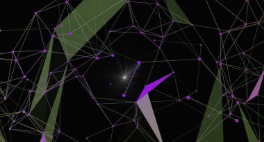 Pleksus yapısı olan soyut bir arkaplan. Görüntü, merkezde parlayan bir ışık kaynağına sahip birbirine bağlı çizgiler ve noktalar içerir. Bu bir ağ, veri bağlantısı veya gelecekteki teknoloji kavramını temsil eder.
